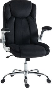 Cadeira de Escritório Apoios de Braços Rebatíveis Altura Ajustável Função Basculante e Estofada em Veludo 68x69x118 cm Preto
