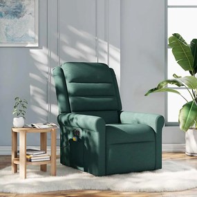 vidaXL Poltrona de massagens reclinável tecido verde-escuro