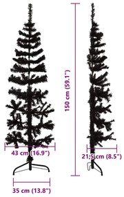Meia árvore de Natal fina com suporte 150 cm preto