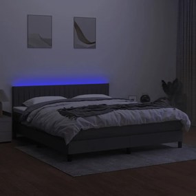 Cama box spring c/ colchão e LED 160x200 cm tecido cinza-escuro