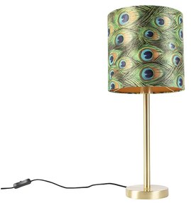 Candeeiro de mesa em latão com abajur de pavão 25 cm - Simplo Art Deco,Design