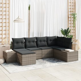 vidaXL Conjunto de 6 Peças de Sofá de Jardim com Almofadas Cinza Vime PE