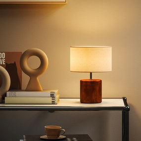 Candeeiro de Mesa Rústico com Base de Madeira Ecrã de Linho Interruptor Basculante E27 40W Ø20x27 cm Madeira e Bege