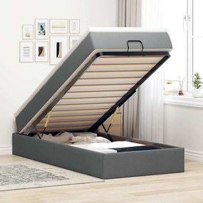 Estrutura cama otomana colchão 90x190 cm tecido cinzento escuro
