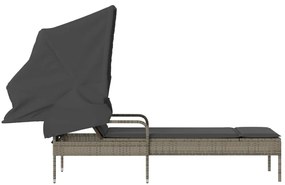 Espreguiçadeira com toldo vime PE cinzento