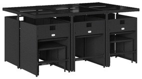 11 pcs conjunto de jantar p/ jardim c/ almofadões vime PE preto