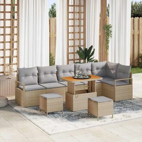 Conjunto de Sofá de Jardim com Almofadas vidaXL 9 Peças Bege Poliratan Acácia