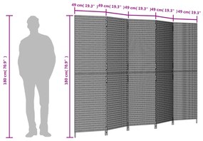 Biombo de divisão 5 painéis vime PE castanho