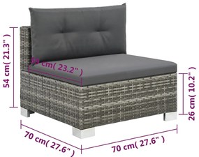 10 pcs conjunto lounge de jardim c/ almofadões vime PE cinzento