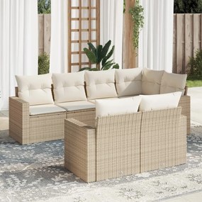 7 pcs conjunto de sofás p/ jardim com almofadões vime PE bege