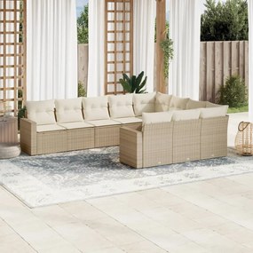10 pcs conjunto de sofás p/ jardim com almofadões vime PE bege