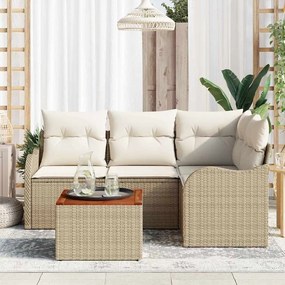 Conjunto de Sofá de Jardim de 5 Peças da com Almofadas Bege em Rattan
