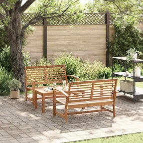 vidaXL Conjunto de Sofá de Jardim 3 pcs Natural Madeira de teca maciça