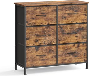 Cómoda com 6 gavetas de tecido 30 x 76,7 x 73,7 cm Castanha-preto