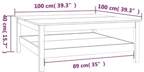 Mesa de centro 100x100x40 cm pinho maciço