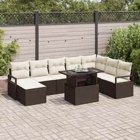 Conjunto de Sofá de Jardim vidaXL 9 Peças com Almofadas em Polyrattan Castanho