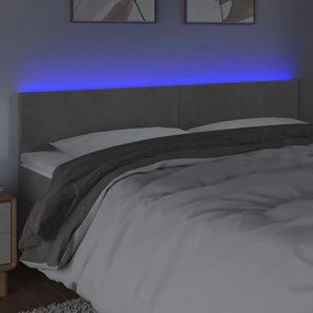 Cabeceira de cama c/luzes LED veludo 200x5x78/88 cm cinza-claro