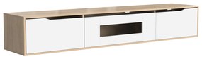 Móvel de TV Moderno em Branco Brilhante e Madeira, Iluminação LED com Mudança de Cor, 180Lx35Wx30A cm, Branco