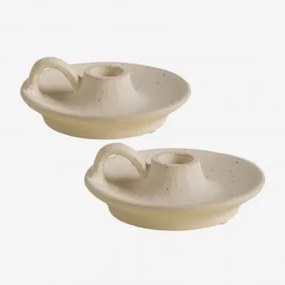 Pack De 2 Castiçais Em Cerâmica Laisne Beige Creme - Sklum