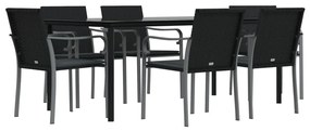 7 pcs conjunto de jantar p/ jardim c/ almofadões vime PE e aço