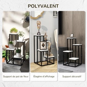 Estante para plantas e flores em metal e madeira, com 4 níveis de alturas diferentes, estilo industrial, 34 x 34 x 66 cm preto e branco