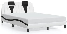 Estrutura cama c/ luzes LED 140x190cm couro artif. branco/preto