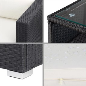 Conjunto de jardim com mesa e assentos em poliratán preto/creme