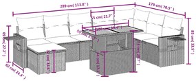 9 pcs conjunto de sofás p/ jardim c/ almofadões vime PE preto