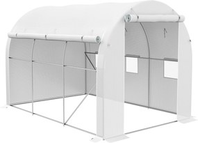Estufa de jardim com 6 m², dimensões 3 x 2 m, com 1 porta + 2 paredes laterais enroláveis com fecho de correr, 6 janelas, Branco