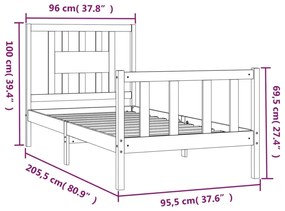 Estrutura de cama com cabeceira 90x200 cm pinho maciço branco