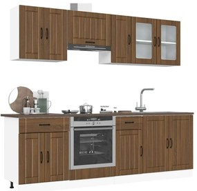 8 peças armário de cozinha conjunto Kalmar carvalho castanho