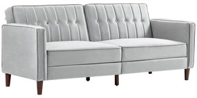 Sofá de 2 Lugares Convertível em Cama de Estofado Aveludado com Encosto Ajustável para Sala 189x80,5x78,5 cm Cinza Claro