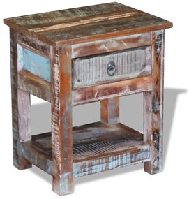 Mesa de apoio c/ 1 gaveta madeira reciclada sólida 43x33x51 cm