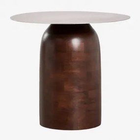 Mesa Auxiliar Redonda Ø40 Cm Alliser Castanho Madeira Escura & Cinza Aço - Sklum