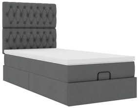 Cama otomana com colchão &amp; LEDs 90x200cm tecido cinzento escuro