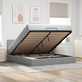 Cama otomana com colchão 160x200 cm tecido cinzento claro