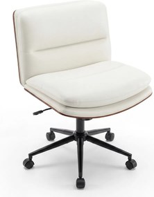 Cadeira de escritório ergonómica, sem braços, com altura ajustável de 85 a 93 cm, encosto reclinável e assento almofadado, Branca