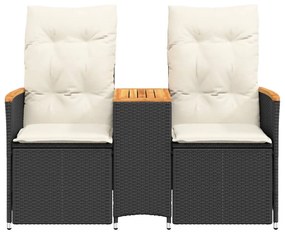 Sofá de jardim reclinável 2 lugares com mesa vime PE preto