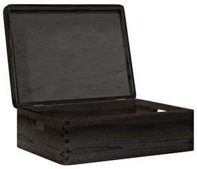 Caixa madeira tampa pegas preta 40x30x13cm pinho madeira maciça