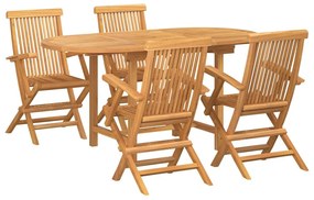 Conjunto de Jantar de Jardim vidaXL com 5 Peças em Madeira de Teca Sól