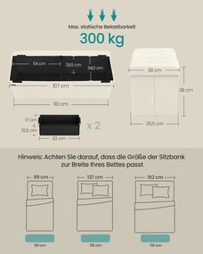 Banco dobrável com espaço de arrumação e design rebatível 38 x 110 x 38 cm Creme