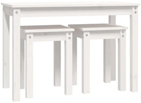 Mesas de encastrar 3 pcs madeira de pinho maciça branco