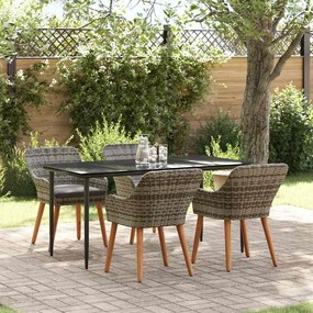 vidaXL Conjunto de Jantar de 5 Peças Cinza em Rattan Sintético