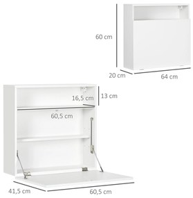 Secretária de Parede Moderna Dobrável Multifuncional com Prateleiras de Armazenamento Carga 40 kg 64x20x60 cm Branco