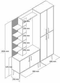 Hall Stand Viyana – Branco e Dourado – 150x202x35 cm