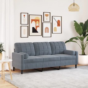 vidaXL Sofá 3 lug. c/ almofadas decorativas 180 cm veludo cinza-escuro