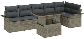 Conjunto de Sofá de Jardim de 7 Peças com Almofadas Cinza Rattan Poliéster