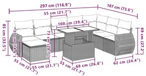 9 pcs conjunto de sofás p/ jardim c/ almofadões vime PE preto