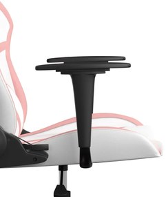 Cadeira gaming massagens couro artificial branco e rosa