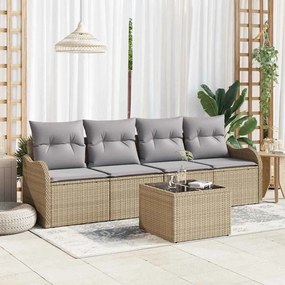 Conjunto de Sofás de Jardim vidaXL de 5 Peças com Almofadas Bege de Polirattan